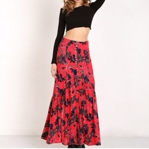 Free People Smooth Sailing Romantic Floral Ruffle Maxi Skirt (size 2 x-small)